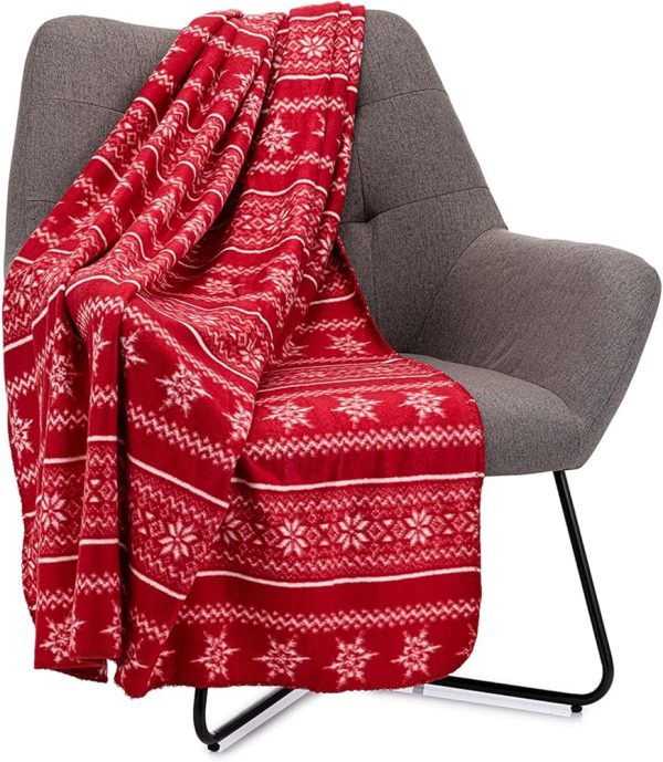 Celebright Jeté de Noël en polaire – Grande couverture en microfibre moelleuse pour lit, canapé – Peluche douillette et chaude pour l'hiver – Rouge nordique scandinave (127 x...