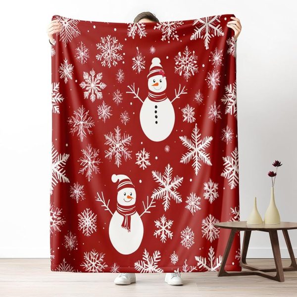 Gklnmcx Couverture Bonhomme De Neige Mignon Peluche, Plaid Flocon De Neige De Noël, Couverture en Flanelle pour Le Canapé 70 X 100 pour Toutes Les Saisons