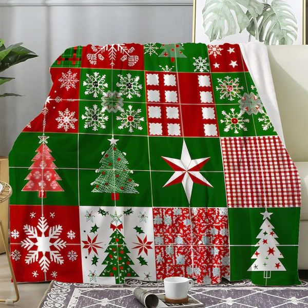 Plaid Noel, Couverture Patchwork, Plaid Polaire Flocon de Neige, Plaid Canape en Flanelle, Couverture lit 2 Personnes, Couverture Polaire Douce et Chaude, Jeté de Canapé,...